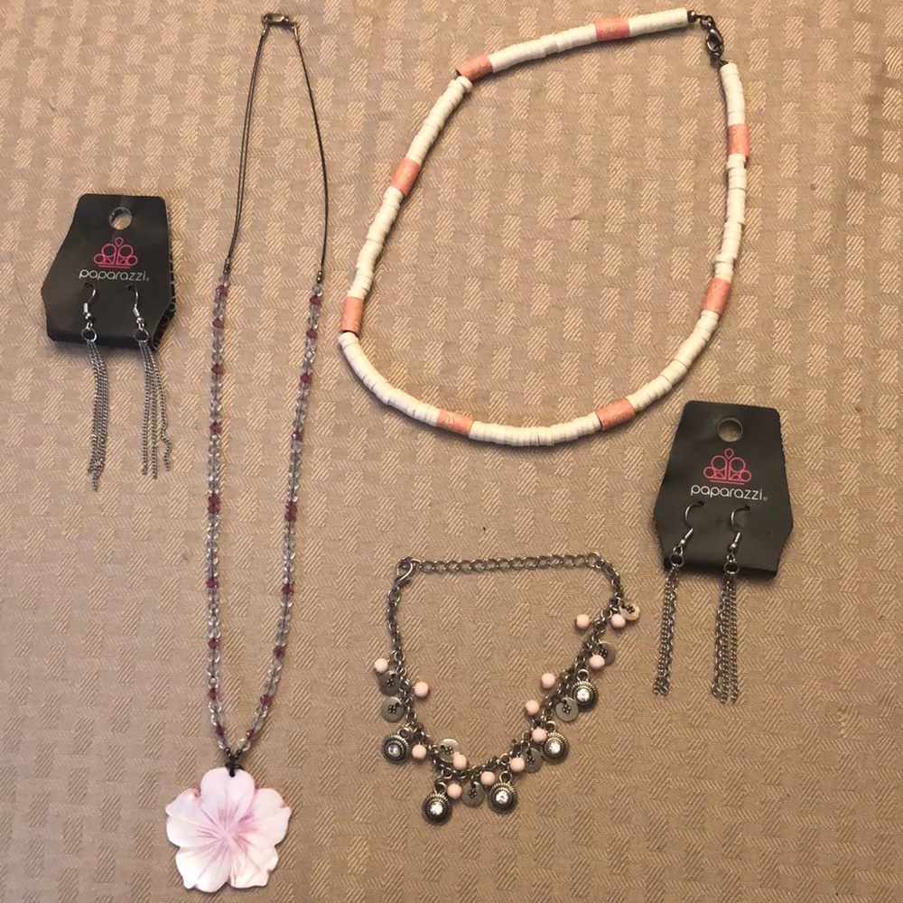 Various set of 2 necklaces and a bracelet
